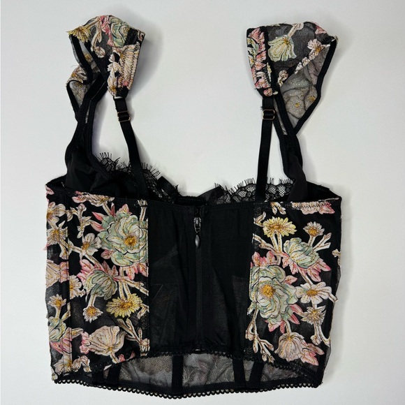 Victoria’s Secret Floral Mesh Corset Top 32C Black Sheer Lace Bow - Picture 4 of 6